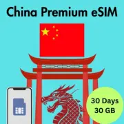 China PREMIUM Prepaid Travel eSIM Card 30GB Data 5G / 4G Lte 30 Days