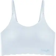 [FEOYA] Girls Bras Kids Sports Training Bra Teenage Crop Top Underwear Top Bralette Vest Wire Free Elastic Wide Shoulder Straps White Blue for 8-14 Years 1/2 Pieces
