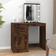 Dressing Table w/LED, Vanity Desk, Home Bedroom Furniture Smoked Oak 90x50x132.5 cm Engineered Wood
