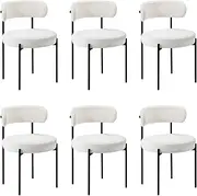 [OIKITURE] Boucle Dining Chairs Set of 6 Round Kitchen Chairs with Metal Frame Reading Room Seating for Home and Cafe White