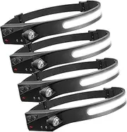 Fay Bless Rechargeable Headlamp - 350 Lumens Bright LED Flashlight for Camping, Running, Hiking - Lightweight 95g, 230° Wide Beam Illumination (4Pack Black)