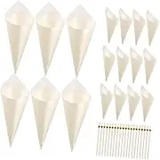 BIUDECO 1Set Disposable Wood Cones Appetizers Sticks Set Tropical Party Supplies Ice Cream Cones Toothpicks for Appetizers Cocktails for Parties