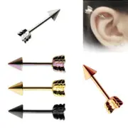 16G 1/4" ARROW GOLD STEEL EAR DAITH HELIX TRAGUS RING STUD UNISEX MEN WOMEN