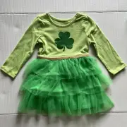 12 Month Girls Skirt Dress, Long Sleeve Clover, Green Kids Sparkly Tutu Spring
