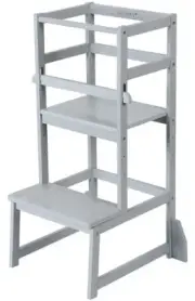 Kids Kitchen Step Stool with Safety Rail Standing Tower Kitchen Counter (GRAY)