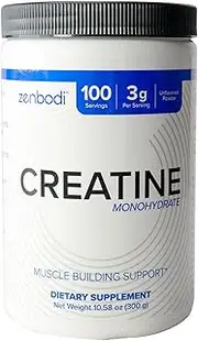 zenbodi Creatine Monohydrate 300g - 100 Servings, 3g Per Scoop, Unflavored Powder for Muscle Building Support, Creatine Supplement, Pre-Workout Drink, Helps You Recover Better