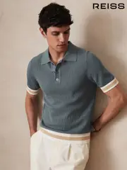 Reiss Airforce Blue Quinn Reiss | Ché Cotton Knit Polo Shirt (F97909) | $225