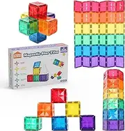 STEAM STUDIO Premium Magnetic Tiles, Unique Star Facet Design, Rivets & Large Strong Magnets, Building Blocks Toys for Boys Girls, Building & Construction Toys (Rainbow Colour, 36 PCS)