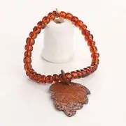 Rusty Tin Leaf Charm and Beaded Napkin Rings