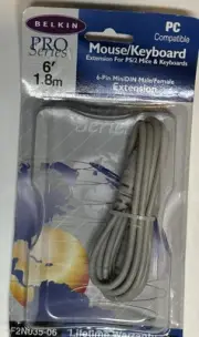 Belkin Pro 6 Ft Mouse Keyboard Extension for PS/2 F2N035-06 6-Pin MiniDIN