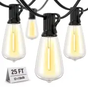 Outdoor String Lights Waterproof Patio Lights with 13 ST38 Edison Bulbs In 25FT