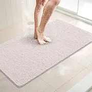 LuxStep Shower Mat Bathtub Mat,32x16 inch, Non-Slip Bath Mat with Drain, Quick Drying PVC Loofah Bathmat for Tub,Shower,Bathroom (White)