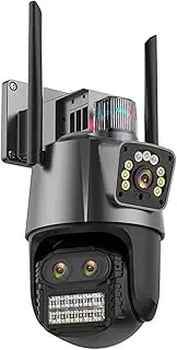 Products of The Canton Fair PTZ IP Camera 5K 9MP WiFi Camera 4K HD Dual Lens Security Protection Security CCTV Video Surveillance Camera Police Light Alarm(EU Plug,5K No Card)