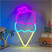 Hanging Art Neon Signs Ice Cream Neon Sign for Wall Art Decor LED Light for Girl Kid Home Bedroom Shop Party Office Birthday Bar USB Powered 25cm×40cm