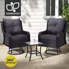 Gardeon 3PC Outdoor Furniture Bistro Set Lounge Wicker Swivel Chairs Table Black