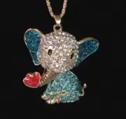 Betsey Johnson Necklace Elephant Gold Blue Crystal Enamel Heart Gift Box Bag