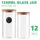 12x 1300ML Cork Lid Glass Jars Canister Storage Kitchen Clear Food Container 1L