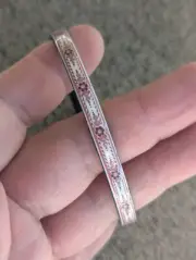 Michaela Frey Pink enamel thin bangle bracelet/Vintage Original Tags NOS B1