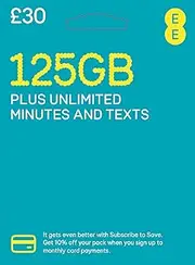 100GB Data Sim includes £30 pre-paid credit, 100GB Data, Unlimited minutes & unlimited texts