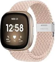 Stretchy Braided Bands Compatible with Fitbit Versa 4/Versa 3/Sense/Sense 2 Bands for Woman, Adjustable Elastic Nylon Sport Strap Replacement Wristband for Fitbit Sense 2/Versa 3 Band Women Men