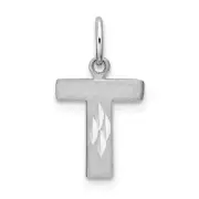 Real 14ktW Satin Diamond-cut Letter T Initial Charm