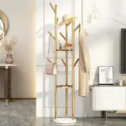 Golden Pole Tree Metal Coat Rack Stand Hooks Hanger Stable Marble Base Standing