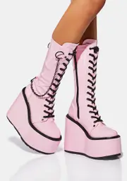 [Demonia] Pink Holographic Purgatory Platform Boots
