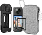 LEWOTE 7in1 Compatible with Insta360 X5 Accessories Kit[Silicone Camera Case Cover and Lens Cap][2Pcs 3D Screen Protector Film][Carrying Case Bag with Auto Locking Carabiner and Anti-loss Lock]