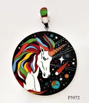 COMPLICATED CELESTIAL TURQUOISE INLAY .925 SILVER UNICORN MEDALLION PENDANT