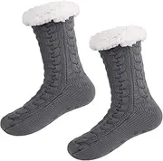 Women Slipper Fuzzy Socks, MH MOIHSING Winter Ladies Cozy Fluffy Cabin Warm Fleece Soft Comfy Thick Non Slip Home Socks Sherpa Lined Slipper Socks, Grey