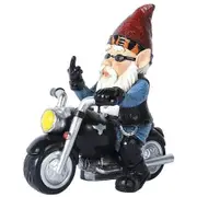 Garden Gnome Patio Ornament Dwarves White Beard Old Ride Motorcycle Resin Craft Statue Home Decor