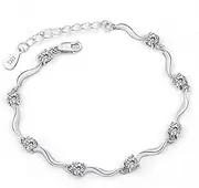 [Tbkoly] Fashion Silver Sterling Cuff Bangle Chain Bracelets,Women 925 Sterling Silver Bracelet with Mosaic Crystal Bracelet Exquisite Ladies Bracelet Sterling Silver Jewellery Gifts