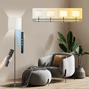 [CroSpin] Dimmable LED Floor Lamp, Floor Lamp for Living Room, 3 Color Temperatures, Remote and Touch Control, Modern Standing Lamp Suitable for Office, Bedroom, Living Room(Short Linen lampshade)