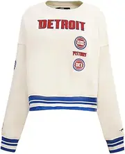 Pro Standard Womens NBA Detroit Pistons Retro Classics Crewneck Sweatshirt Eggshell/Royal Blue L