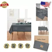 Machine Washable Dark Grey Linen Tablecloth 60 x 108", Perfect for Celebrations