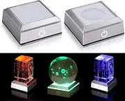 2 Pack 6 Colors LED Light Base Show Stand Display Plate with Sensitive Touch Switch for 3D Crystal Glass Art (Square)