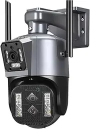 12MP 6K 10X Zoom 355°Wide Angle Double Screen IP WiFi Camera Night Vision AI Humanoid Detection CCTV Security Camera(EU Plug,WiFi 12MP No Card)