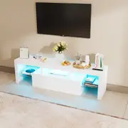 Advwin LED TV Cabinet 160cm UV Gloss Entertainment Unit Stand 2 Doors & Open shelves White
