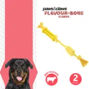 2x Beef Flavour Dog Rope Tugger Chew Toy 36CM Pet Dental Teething Training Gift
