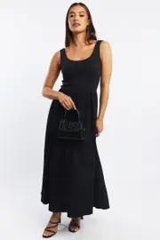Black Midi Dress Ribbed Bodice - Size 16XL, Women's Midi Dress