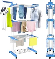 FIME. Clothes Drying Rack, 3 Layers Folding Clothes Rail of Clothes Hanger Sturdy Laundry Garment Dryer Stand with Two Side Wings (Blue)