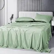Luxton 100% Bamboo Bed Sheet Set King Size Sage Green Organic Bamboo Sheet Fully Fitted with 40cm Deep Pocket Breathable Bamboo 4PCS Sheet Set (King Size, Sage Green)