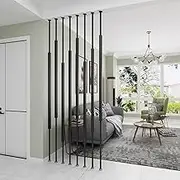 Room Divider Screen, Metal Slats Privacy Screens Column, 155-300cm Room Partition for Room Separator, 7pcs Freestanding Black Separation Column for Office Bedroom Junvstor(7pcs-C,215cm/85in/7.05ft)