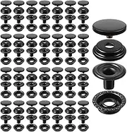 100 Pieces 15 mm Fastener Snap Stainless Steel Snap Buttons Press Stud Button for Marine Boat Canvas Bags Leather Craft Sewing, 4 Components 25 Pieces in Each (Black)