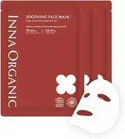 INNA ORGANIC ROSE GERANIUM SOOTHING SKIN SHEET MASK, Skin Calming, After-sun care, Sensitive Skin, Luxury Clean Beauty, Home SPA, Certified Natural, 0.8 fl. oz, Pack of 3