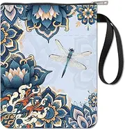 CRASPIRE Flower Dragonfly Book Sleeve with Zipper Pocket Book Lovers Gifts Boho Mandala Lotus Hardcover Paperbacks Waterproof Book Pouch Bag Protector Case Cover for Students Teacher Readers