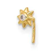 14K Yellow Gold 23 Gauge Cz Sun Nose Stud