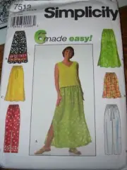 SIMPLICITY #7513 - LADIES PULL ON - DRAWSTRING SKIRT & PANTS PATTERN XS-XL FF
