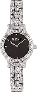 [Kinnoti] London Analogue Silver with Black Dial Stylish Designer Watch for Women Crystal Diamond Studded, Silver, Minimalist, Silver, Minimalist