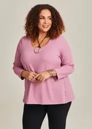 [TS] Taking Shape Natural Rib Harper Top Size 20 in Pink Nectar, Viscose - Plus Size Women's Clothing Pink Nectar